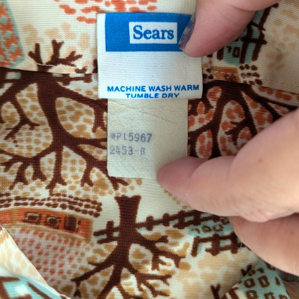 Vintage Sears Nylon Novelty Shirt ~ Homespun Country 13.5 collar - Picture 5 of 8